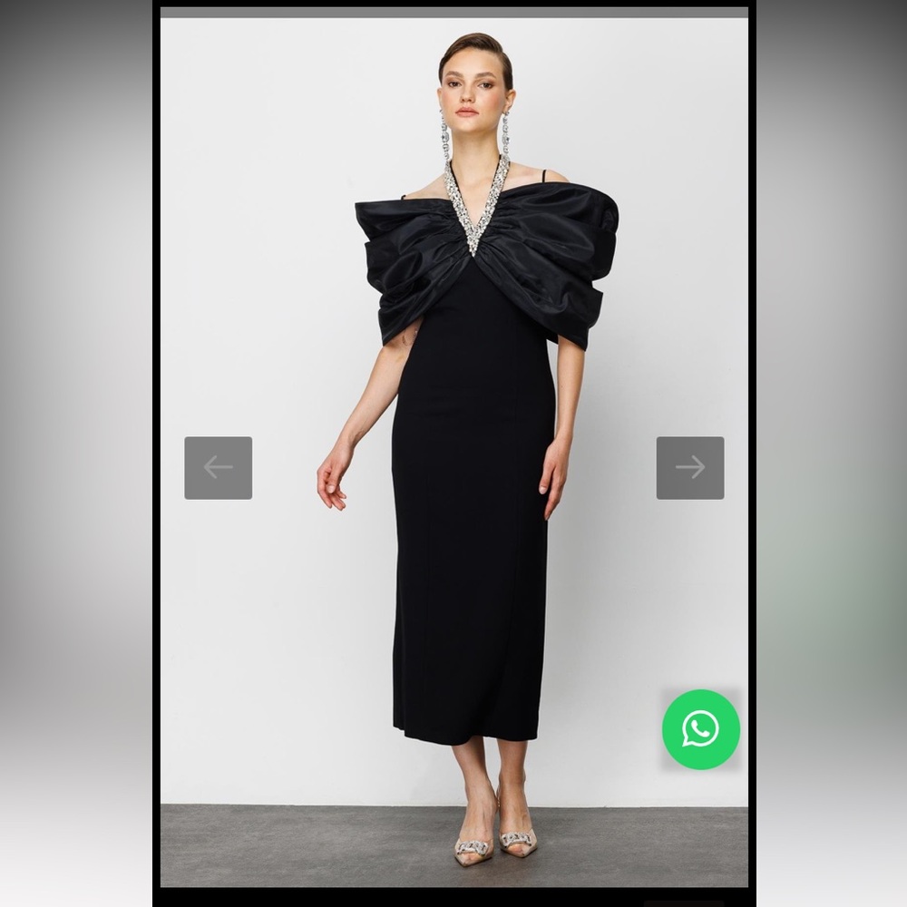 Black Formal Midi Dress with Draped Shoulder Detail Size 4